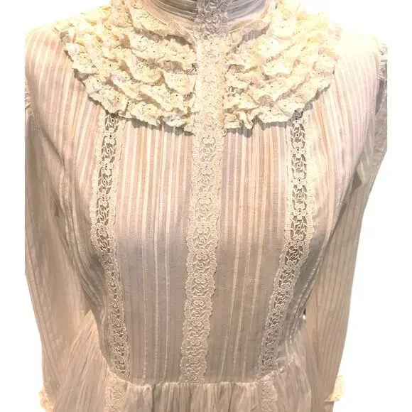 Vintage 1970s Laura Ashley White Womens Dress Edwardian Prairie Ruffled Size 14 - Picture 7 of 14